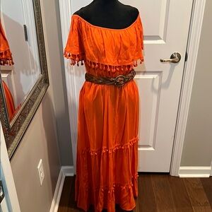 Orange Off-Shoulder Maxi Dress